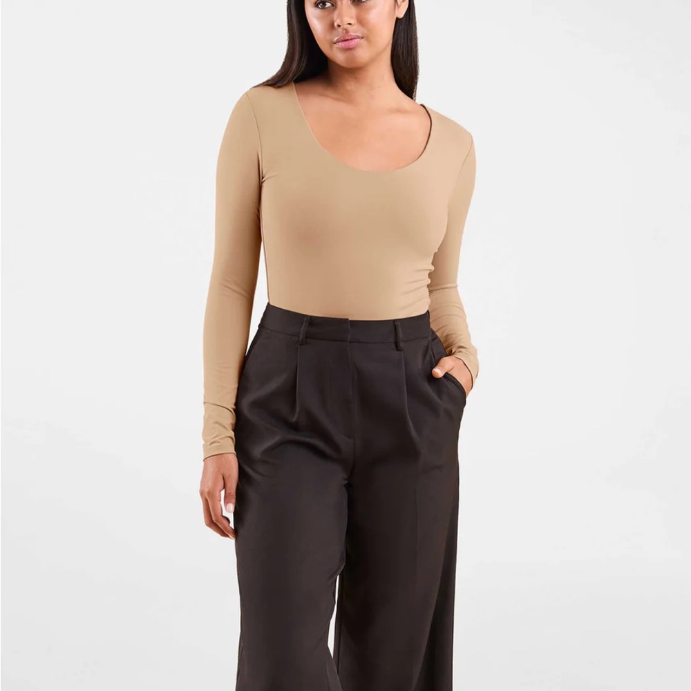 Nuuds Women's Long Sleeve Scoop Neck Bodysuit - Oat